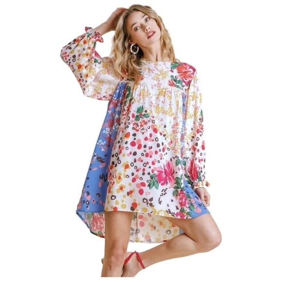 Umgee Mixed Print Crochet Ruffle Dress size Small bohemian summer - Picture 11 of 13